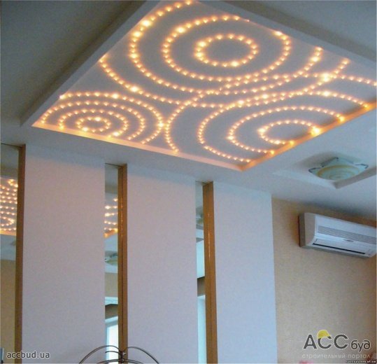 Интересный вариант освещения гипсокартонного потолка