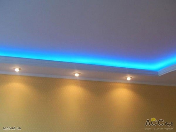 Синяя подсветка гипсокартонового потолка