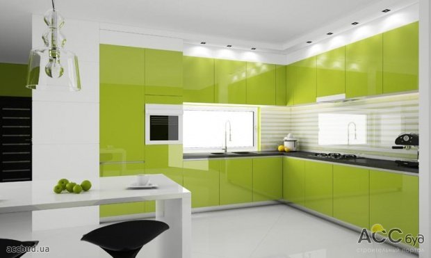 Светло зелёная кухня