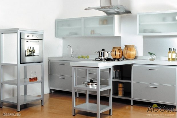 Кухня в стиле hi tech с металлической мебелью