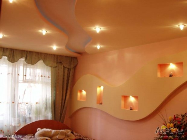 Гипсокартонный потолок со встроиными лампочками