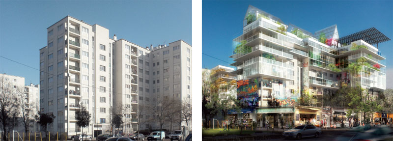 Проект реконструкции панельных высоток по формуле Ж. Нувеля: «строить на том, что уже построено, украшая и объединяя город в единую гармоничную живую среду».
